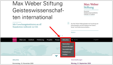 Der Bereich Aktuelles auf der Internetseite