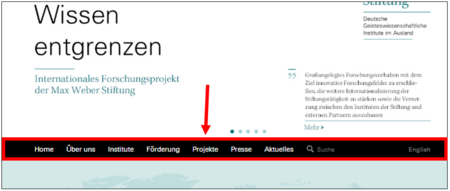 Die Hauptbereiche auf der Startseite